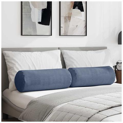 Cuscini a rullo 2 pcs Blu Ø 25 x 70 cm Tessuto in Cords - Foto 2
