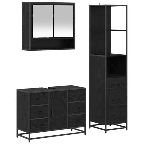 Set di mobili per il bagno 3 pcs Rovere Nero Legno multistrato - Foto 1