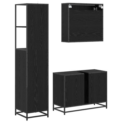 Set di mobili per il bagno 3 pcs Rovere Nero Legno multistrato - Foto 9