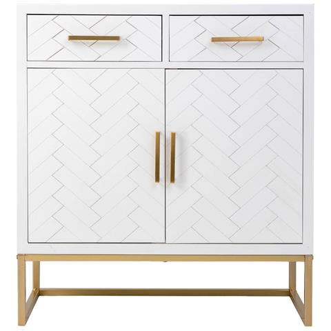 Credenza Con 2 Cassetti E 2 Ante In Legno E Metallo Bianco 80x39,5x89 - Foto 2