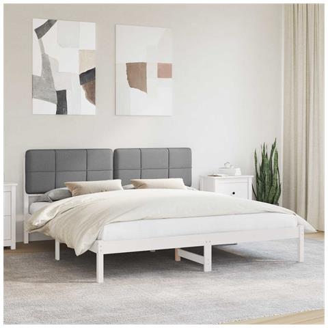 Letto con Testiera Rivestita Nero 200 x 200 cm Pino massello - Foto 2