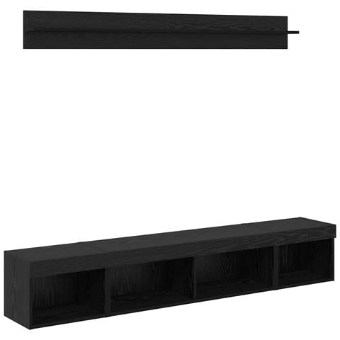 Set di Mobiletto da TV a Parete con led 5 pcs Rovere Nero - Foto 1