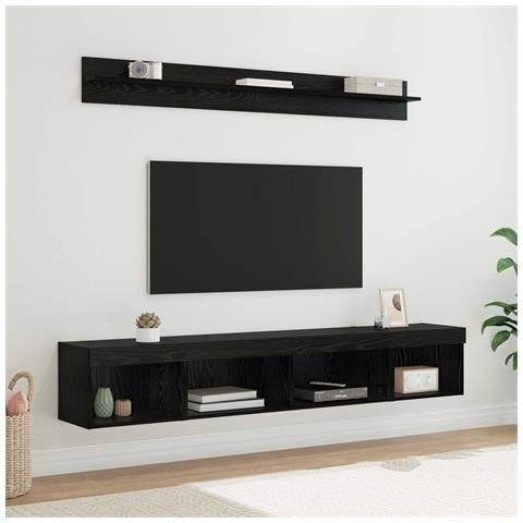Set di Mobiletto da TV a Parete con led 5 pcs Rovere Nero - Foto 2