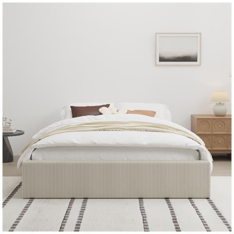 Austin Letto Con Scatola Di Deposito 160x200cm Velluto A Coste Beige - Foto 2