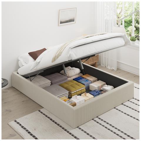 Austin Letto Con Scatola Di Deposito 160x200cm Velluto A Coste Beige - Foto 6