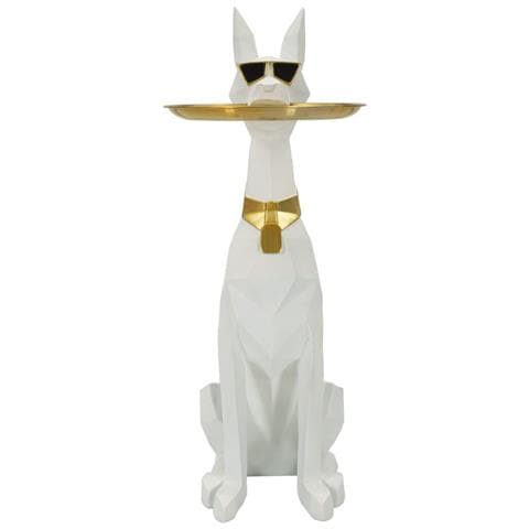 Scultura Cane Ory Svuotatasche Grande Low-poly In Resina Bianca E Oro - Foto 2
