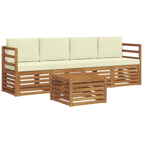 Set divani 5 pcs Naturale e Crema Legno di Acacia Massello - Foto 1