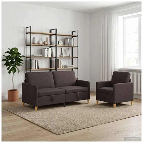 Set di Divani con Storage 2 pcs Marrone Scuro Poliestere - Foto 2