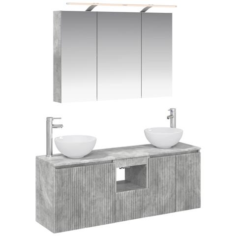 Set di Armadi da Bagno 4 pcs Grigio Cemento 100 x 14,5 x 70 cm - Foto 1