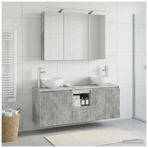 Set di Armadi da Bagno 4 pcs Grigio Cemento 100 x 14,5 x 70 cm - Foto 2