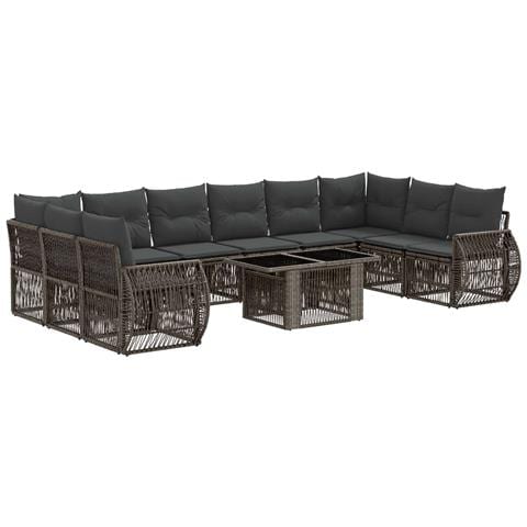 Set Divano da Giardino 11 pz Grigio e Grigio Scuro polyrattan - Foto 1
