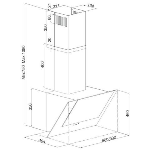 Cappa a Parete 324310 Filtrante da 60 cm Colore Acciaio Inox / Vetro Nero - Foto 3