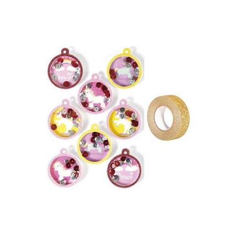 8 Adesivi 3d Sfere Unicorno 4,5 Cm + Washi Tape Dorato 5 M - Foto 1