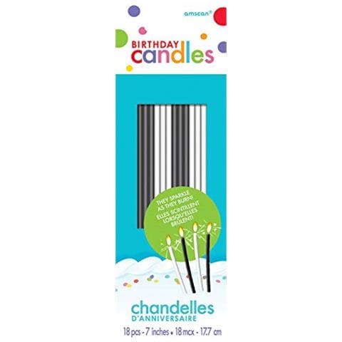 Party Time Sparkling Thin Novità Glitter Candele Di Compleanno, Confezione Da 18, Colore: Nero E Bianco, 17,8 cm Cera - Foto 1