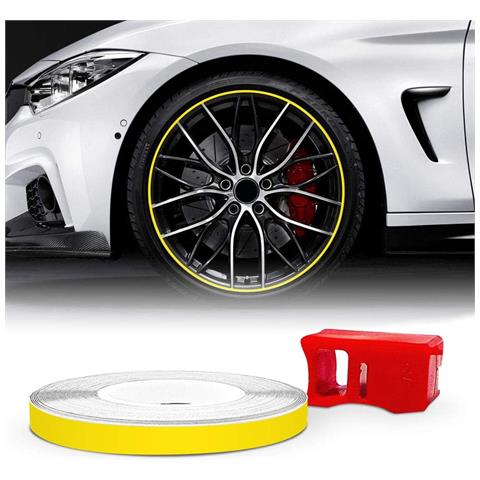 Wheel Trim Strisce Adesive Racing Per Cerchi Auto Con Applicatore, Giallo, 5 Mm X 6 Mt - Foto 1