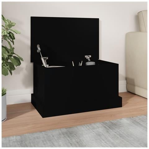 Contenitore Portaoggetti Nero 50x30x28 Cm Legno Multistrato - Foto 6