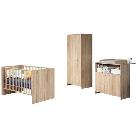 Letto 70 X 140 Cm + Fasciatoio 2 Ante + Armadio 2 Ante - Decoro Rovere Naturale - Foto 1