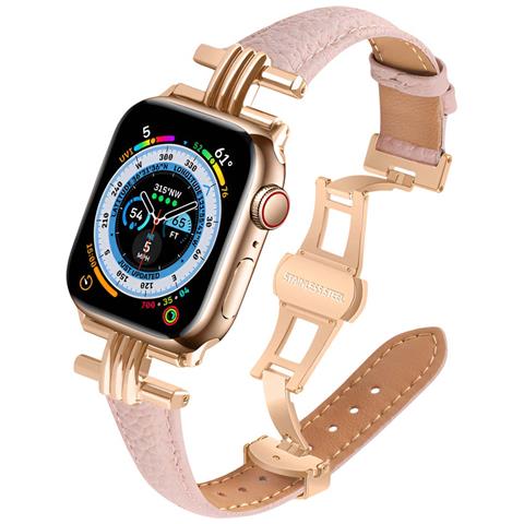 Cinturino Per Apple Watch 38/40/41mm In Pelle Con Chiusura Pieghevole, Rosa - Foto 5