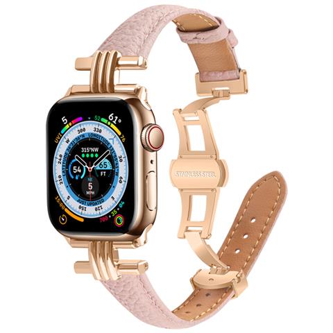Cinturino Per Apple Watch 38/40/41mm In Pelle Con Chiusura Pieghevole, Rosa - Foto 1