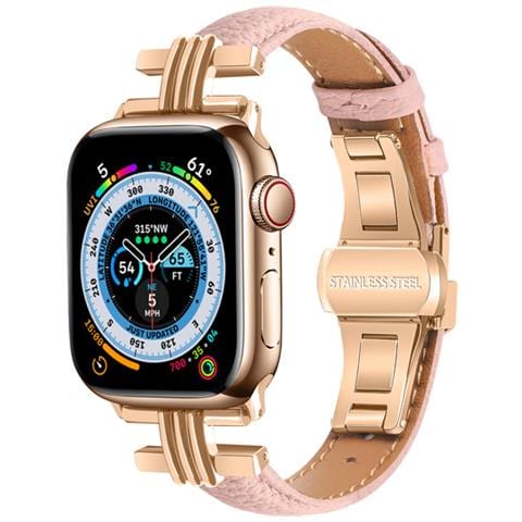 Cinturino Per Apple Watch 38/40/41mm In Pelle Con Chiusura Pieghevole, Rosa - Foto 2