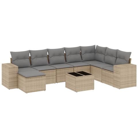 Set Divano Da Giardino 9 Pz Con Cuscini Beige In Polyrattan - Foto 1