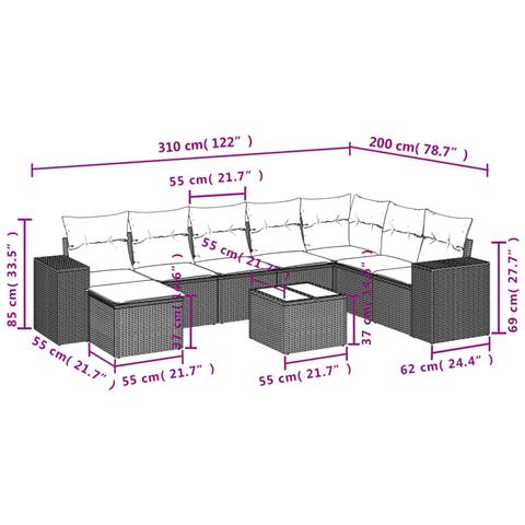 Set Divano Da Giardino 9 Pz Con Cuscini Beige In Polyrattan - Foto 2