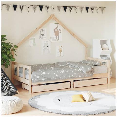 Giroletto Bambini con Cassetti 90x200 cm Legno Massello di Pino - Foto 1
