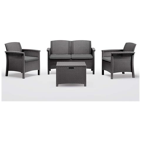 Salotto Da Giardino 4 Posti In Wicker Stampato Con Cuscini E Tavolino Contenitore Friuli - Black - Foto 1