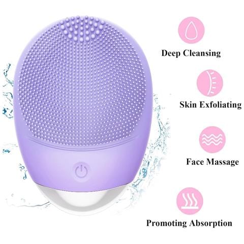 Spazzola Per La Pulizia Del Viso, Scrubber Elettrico Per Il Viso Impermeabile In Silicone Morbido 3 In 1, Spazzola Per Il Viso Vibrante Sonica Impermeabile Ipx7 Ricaricabile Tramite Usb Per Pulizia Profonda, Esfoliante Delicato E Massaggio - Viola - Foto 4