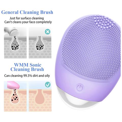 Spazzola Per La Pulizia Del Viso, Scrubber Elettrico Per Il Viso Impermeabile In Silicone Morbido 3 In 1, Spazzola Per Il Viso Vibrante Sonica Impermeabile Ipx7 Ricaricabile Tramite Usb Per Pulizia Profonda, Esfoliante Delicato E Massaggio - Viola - Foto 2