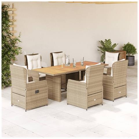 Set da Pranzo da Giardino 7 pz con Cuscini Beige in Polyrattan - Foto 10