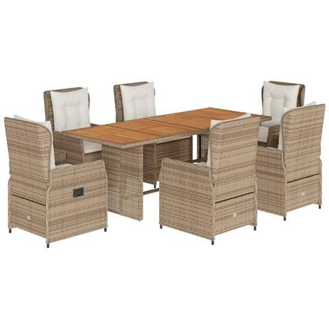 Set da Pranzo da Giardino 7 pz con Cuscini Beige in Polyrattan - Foto 1