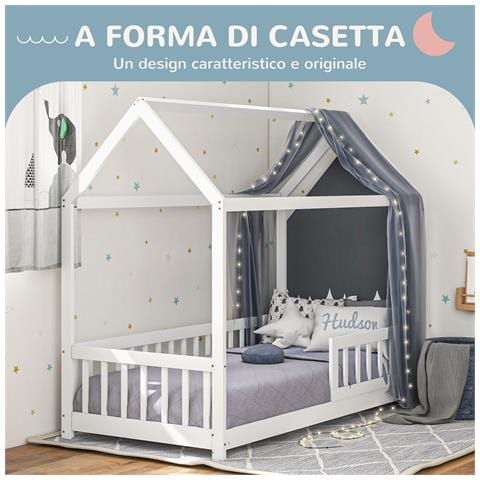 Struttura Letto per Bambini a Forma di Casetta con Doghe e Recinzione, in Legno di Pino, 96x195x165 cm, Bianco - Foto 6