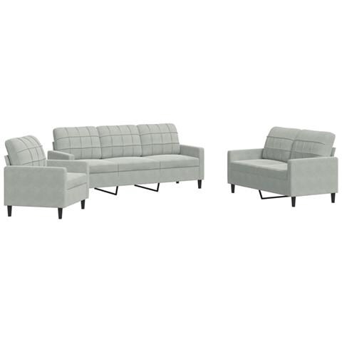 Set Di Divani 3 Pz Con Cuscini Grigio Chiaro In Velluto - Foto 2