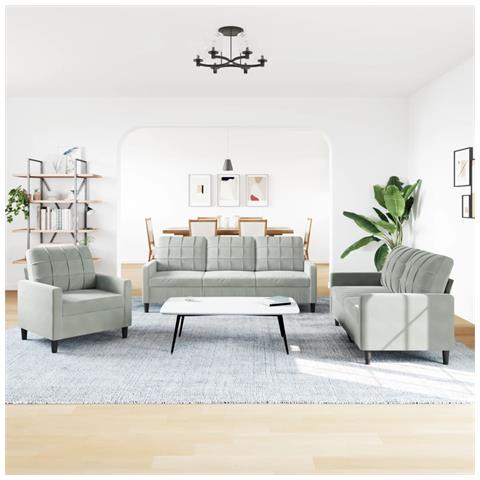 Set Di Divani 3 Pz Con Cuscini Grigio Chiaro In Velluto - Foto 3