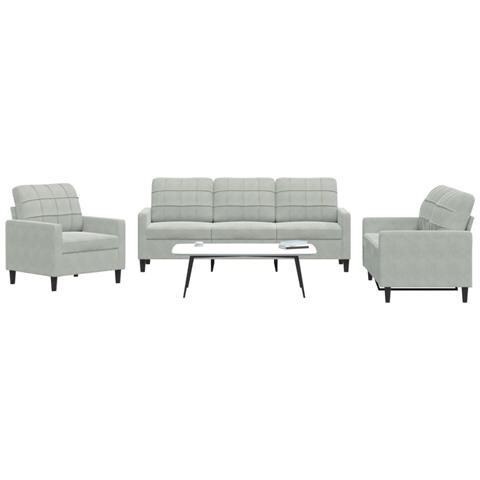 Set Di Divani 3 Pz Con Cuscini Grigio Chiaro In Velluto - Foto 1