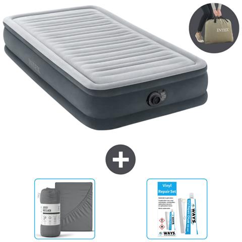 Set Materassino Gonfiabile - 191x99x33 Cm - Lichtgrijs - Include Accessori Coordinati - Foto 1