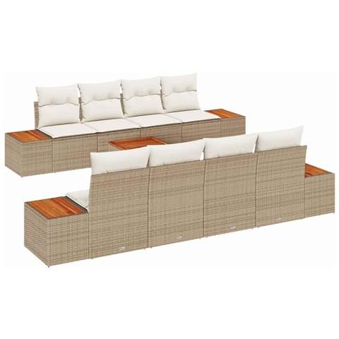 Set di divano da giardino con cuscini beige polyrattan acacia da 9 pezzi - Foto 1