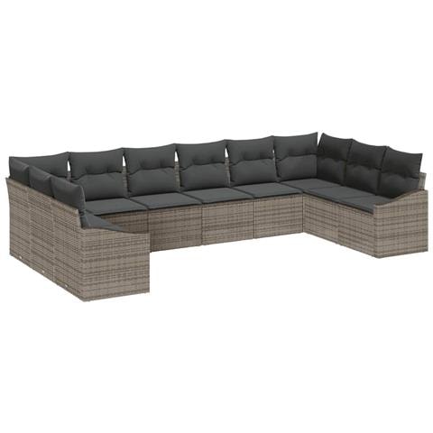 Set pranzo giardino 10 pezzi con cuscini grigio in polyrattan - Foto 1