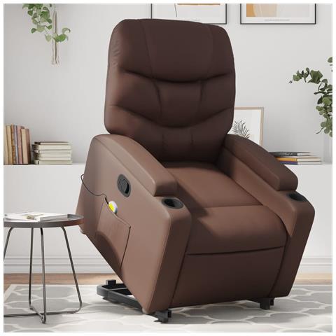 Poltrona Alzapersona Reclinabile Massaggio Marrone Similpelle - Foto 2