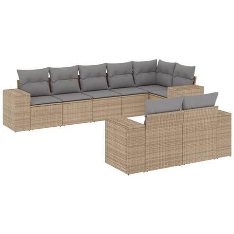 Set Divano da Giardino 8 pz con Cuscini Beige in Polyrattan - Foto 1