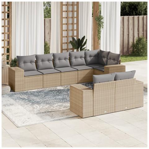 Set Divano da Giardino 8 pz con Cuscini Beige in Polyrattan - Foto 2