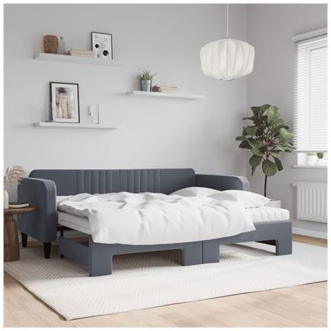 Divano Letto Estraibile Materassi Grigio Scuro 90x200cm Velluto - Foto 2