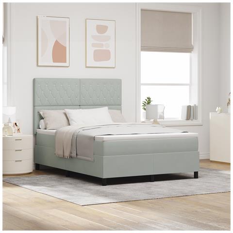 letto a box spring con materasso grigio chiaro 140x200 cm in velluto - Foto 2