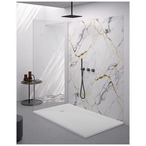 Piatto Doccia Rettangolare 70x100 Cm Effetto Pietra Marmoresina Con Griglia In Tinta Bianco Asia - Foto 1