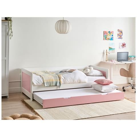 Letto Estraibile Legno Di Pino Gravelines 90 X 200 Cm Rosa - Foto 1