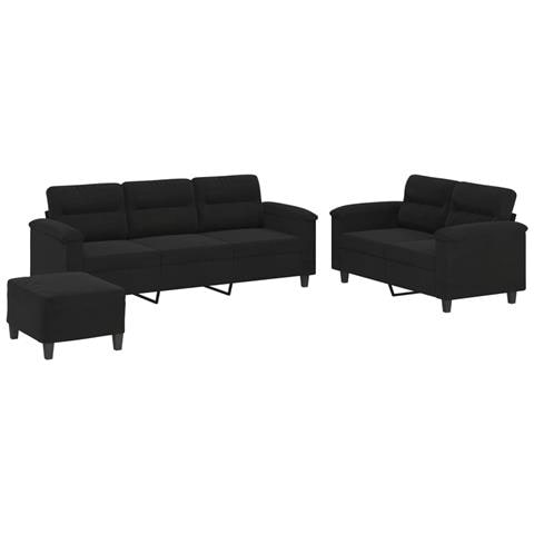 Set Divani 3 pz con Cuscini Nero in Tessuto Microfibra - Foto 1