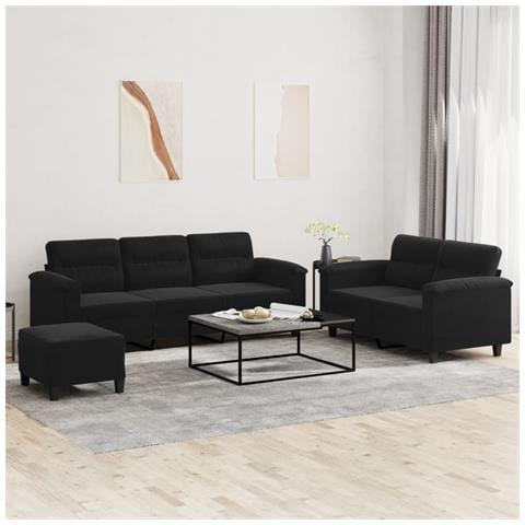 Set Divani 3 pz con Cuscini Nero in Tessuto Microfibra - Foto 2