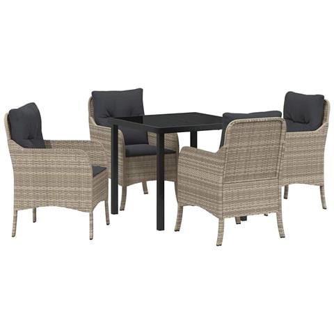 Set da Pranzo per Giardino 5 pcs Grigio chiaro Poly Rattan - Foto 1
