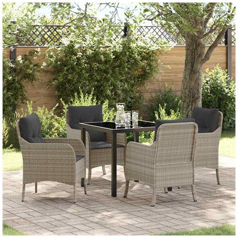 Set da Pranzo per Giardino 5 pcs Grigio chiaro Poly Rattan - Foto 2